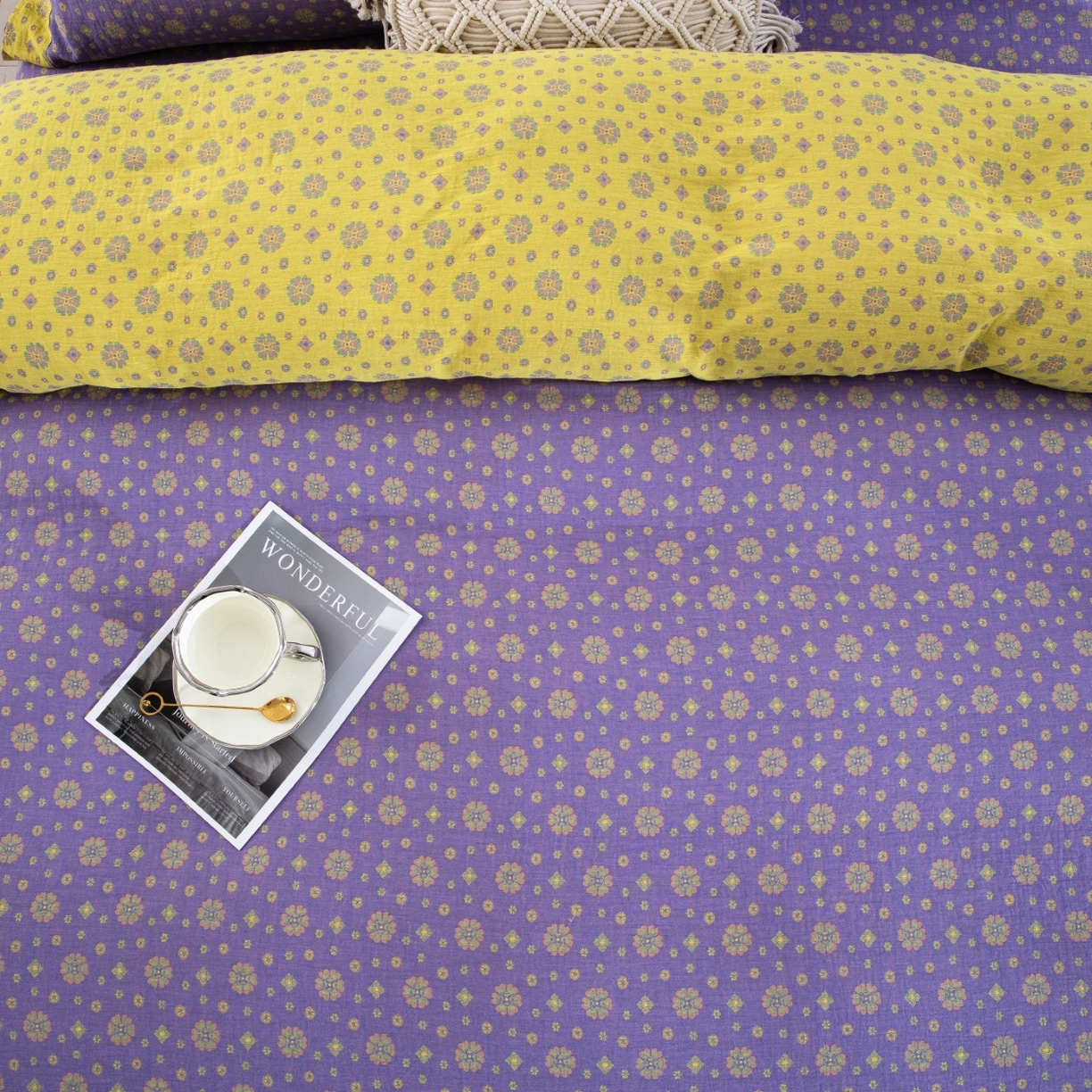 91家纺网 家纺一手货源 找家纺 （总）仰望棉麻双层纱供应链 2026新款星语全棉纯棉色织提花纽扣款四件套