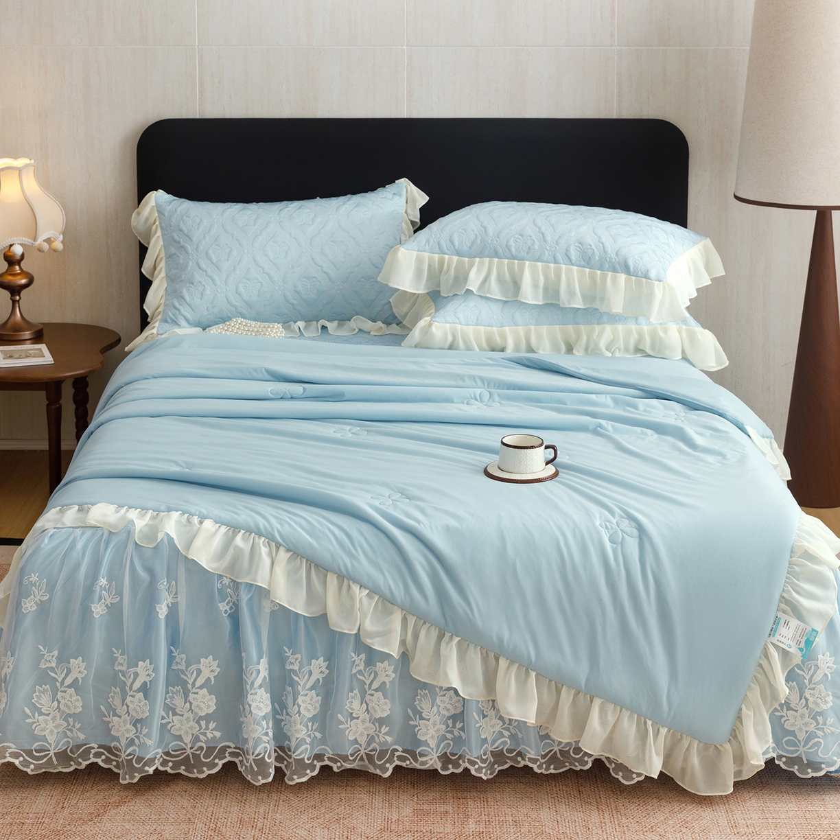 91家纺网 家纺一手货源 找家纺 （总）好儿喜家纺 2026新款夏季冰丝软凉席乙纶凉席床裙空调软席可机洗-蝶语系列