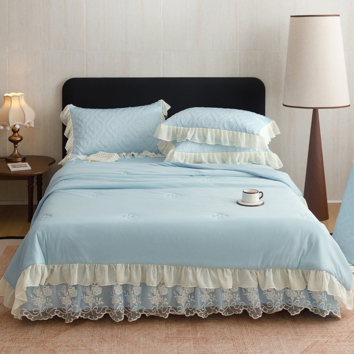 91家纺网 家纺一手货源 找家纺 （总）好儿喜家纺 2026新款夏季冰丝软凉席乙纶凉席床裙空调软席可机洗-蝶语系列