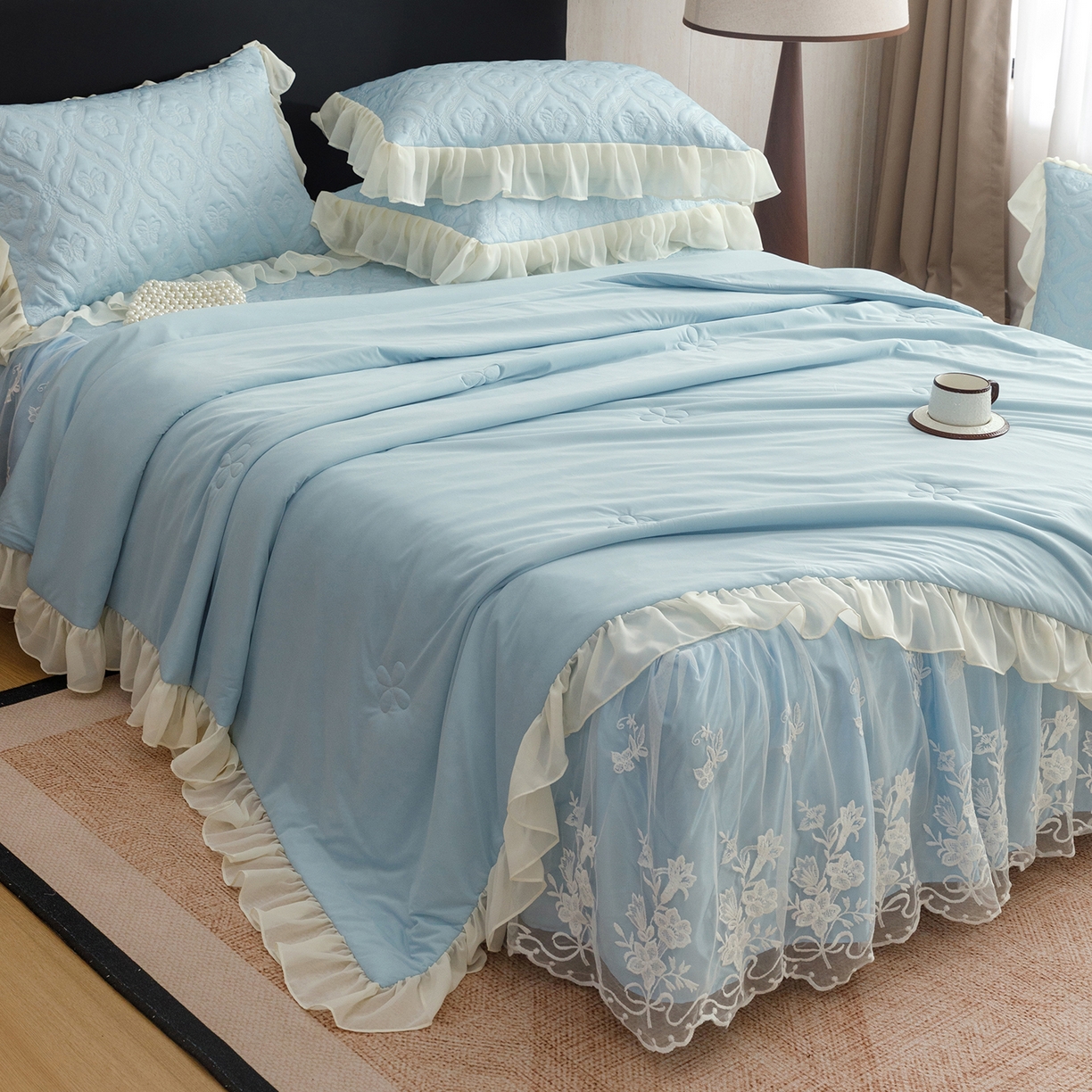 91家纺网 家纺一手货源 找家纺 （总）好儿喜家纺 2026新款夏季冰丝软凉席乙纶凉席床裙空调软席可机洗-蝶语系列