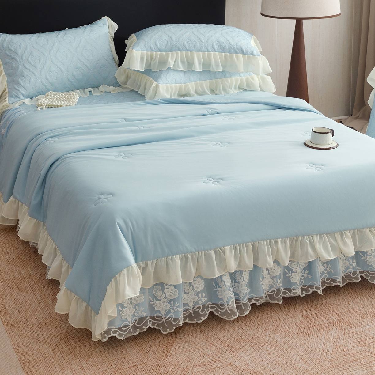 91家纺网 家纺一手货源 找家纺 （总）好儿喜家纺 2026新款夏季冰丝软凉席乙纶凉席床裙空调软席可机洗-蝶语系列