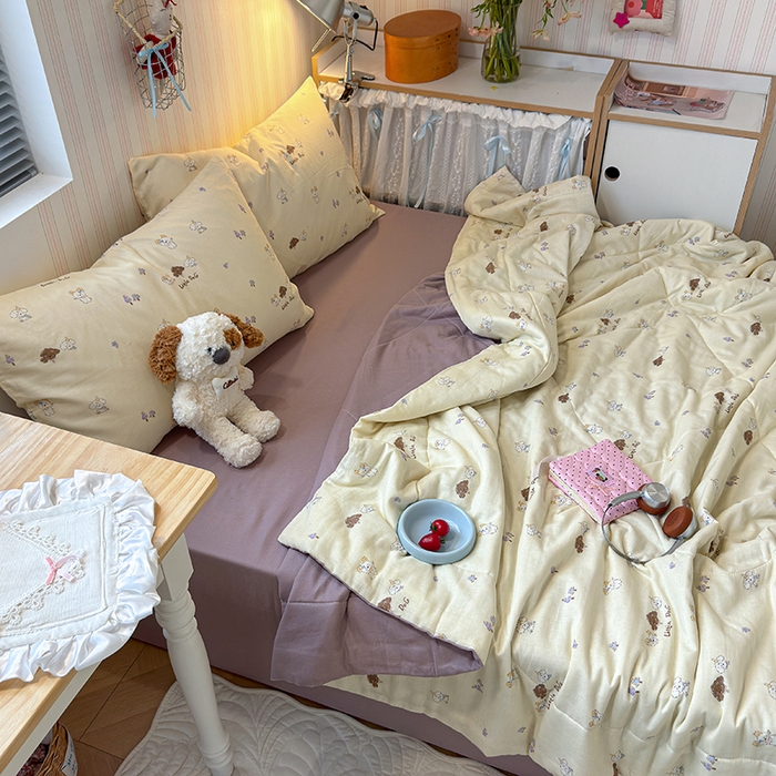 91家纺网 家纺一手货源 找家纺 老帅的工厂店 2026新款A类全棉双层纱大豆纤维夏被 紫林汪崽