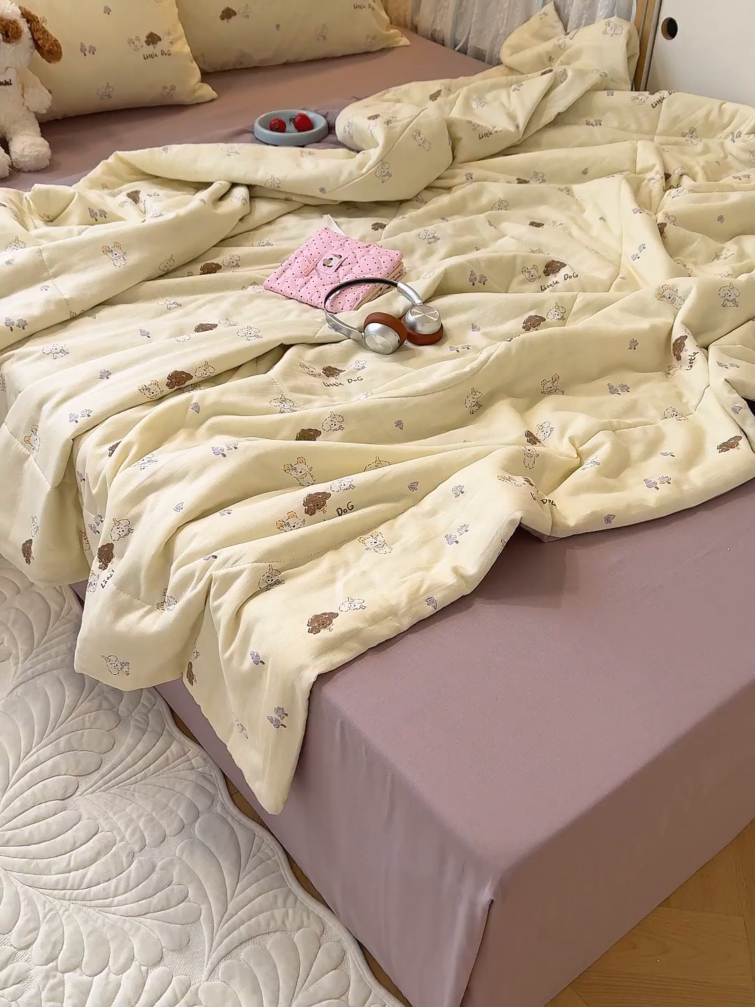 91家纺网 家纺一手货源 找家纺 老帅的工厂店 2026新款A类全棉双层纱大豆纤维夏被 紫林汪崽