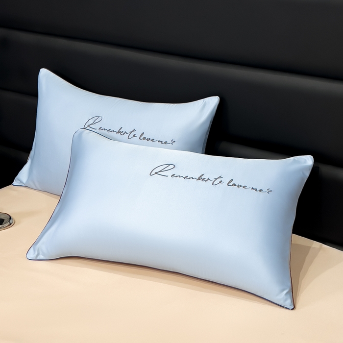 91家纺网 家纺一手货源 找家纺 云恋家纺 2026新款冰丝刺绣单枕套枕套单件 一生所爱-风铃蓝+香槟