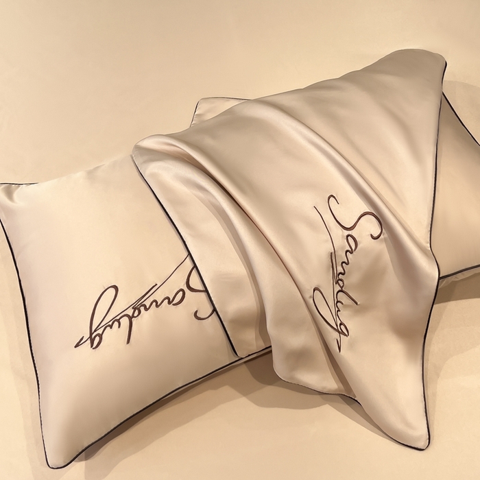 云恋家纺 2026新款冰丝刺绣单枕套枕套单件 浪漫假日-香槟金