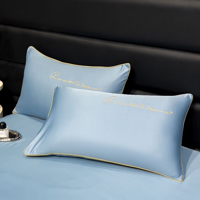 云恋家纺 2026新款冰丝刺绣单枕套枕套单件 一生所爱-宾利蓝