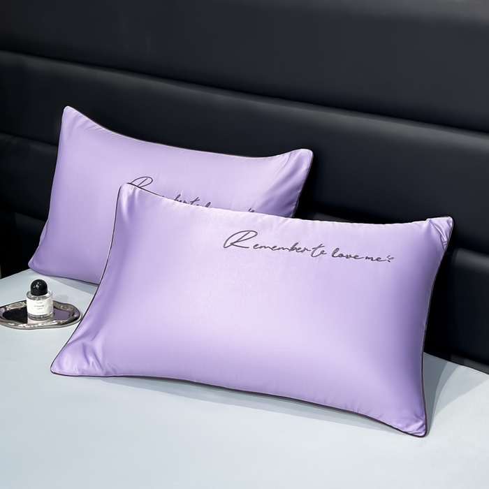 云恋家纺 2026新款冰丝刺绣单枕套枕套单件 一生所爱-优雅紫+银灰