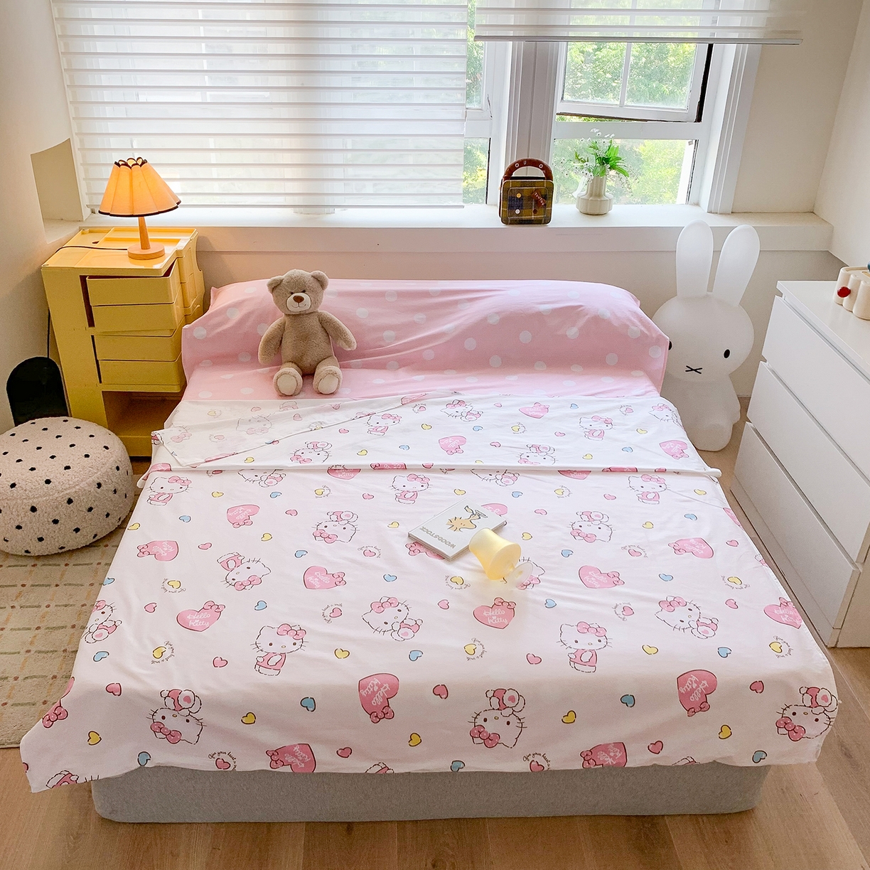 91家纺网 家纺一手货源 找家纺 玉元坊 2026新款儿童女孩卡通全棉纯棉花边被套床单床笠床裙三四件套床品 兔子伙伴