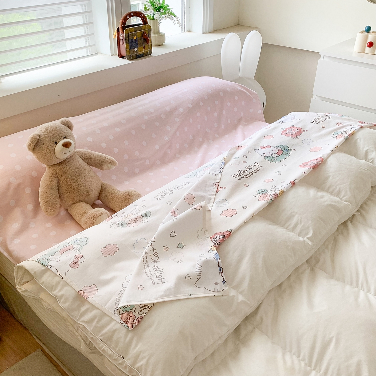 91家纺网 家纺一手货源 找家纺 玉元坊 2026新款三丽鸥正版授权儿童卡通全棉纯棉旅行隔脏睡袋火车出行睡袋 甜心kt