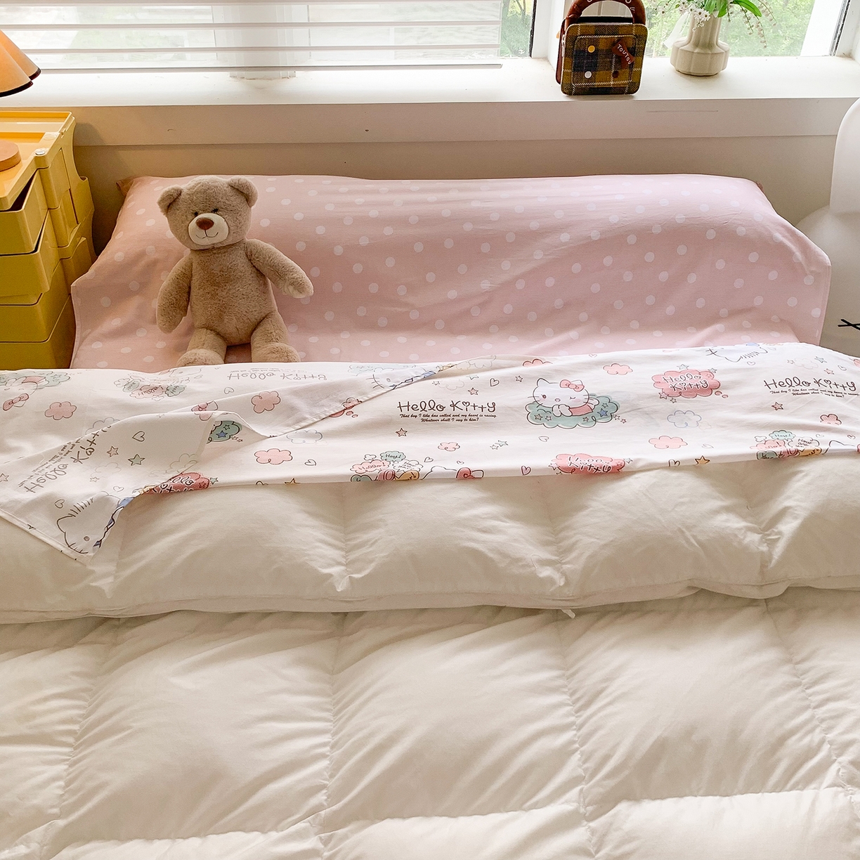 91家纺网 家纺一手货源 找家纺 玉元坊 2026新款三丽鸥正版授权儿童卡通全棉纯棉旅行隔脏睡袋火车出行睡袋 甜心kt