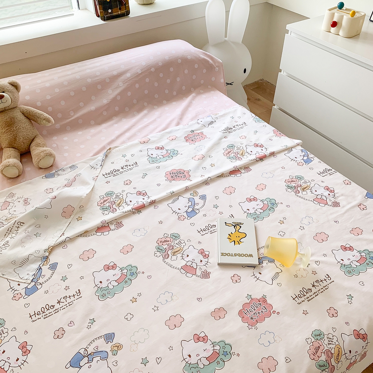 91家纺网 家纺一手货源 找家纺 玉元坊 2026新款三丽鸥正版授权儿童卡通全棉纯棉旅行隔脏睡袋火车出行睡袋 甜心kt