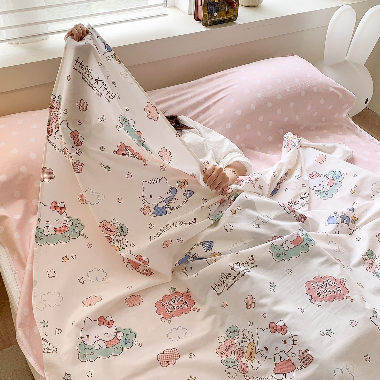 91家纺网 家纺一手货源 找家纺 玉元坊 2026新款三丽鸥正版授权儿童卡通全棉纯棉旅行隔脏睡袋火车出行睡袋 甜心kt