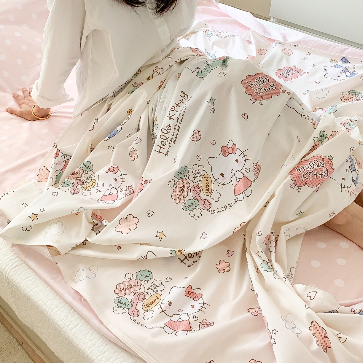 91家纺网 家纺一手货源 找家纺 玉元坊 2026新款三丽鸥正版授权儿童卡通全棉纯棉旅行隔脏睡袋火车出行睡袋 甜心kt