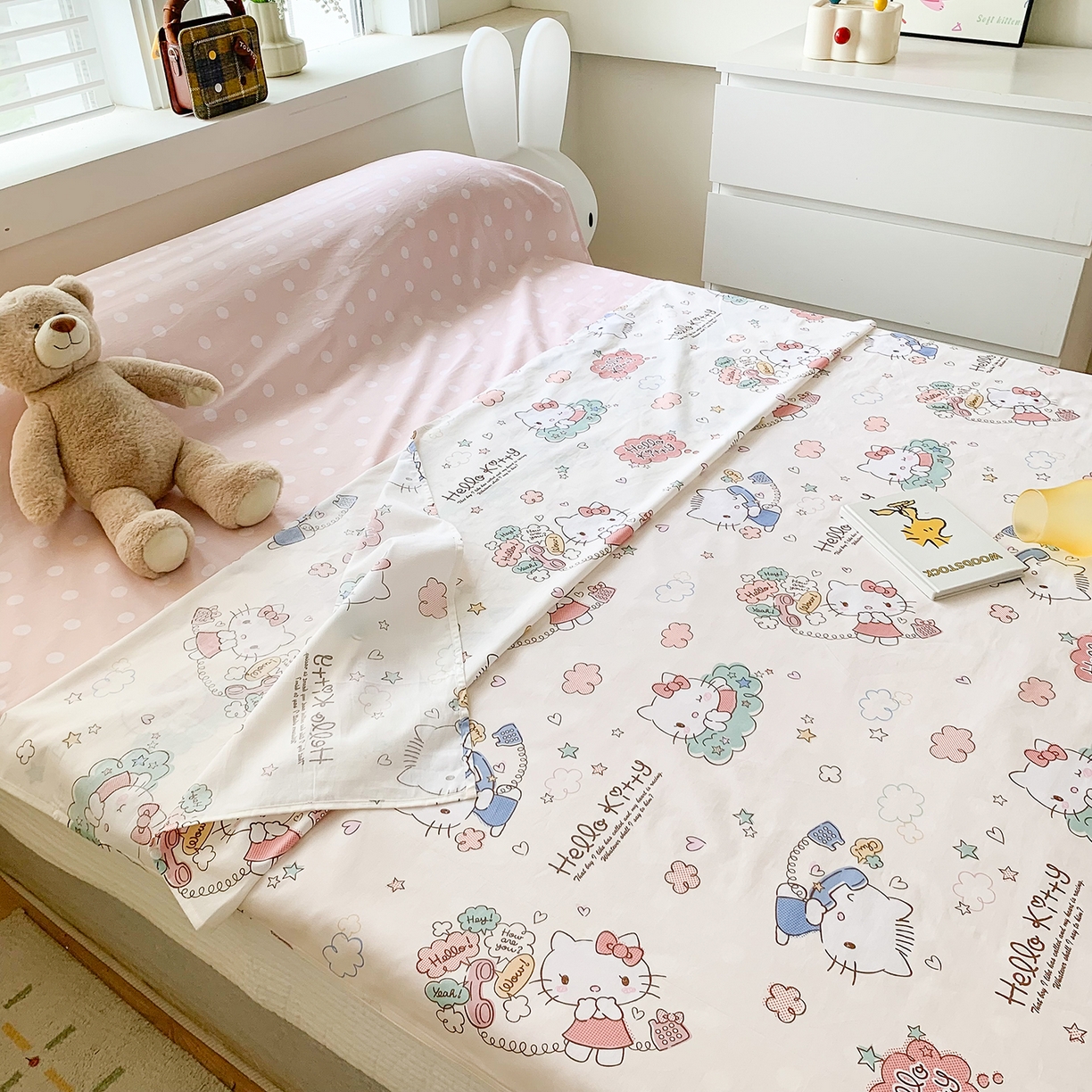 91家纺网 家纺一手货源 找家纺 玉元坊 2026新款三丽鸥正版授权儿童卡通全棉纯棉旅行隔脏睡袋火车出行睡袋 甜心kt