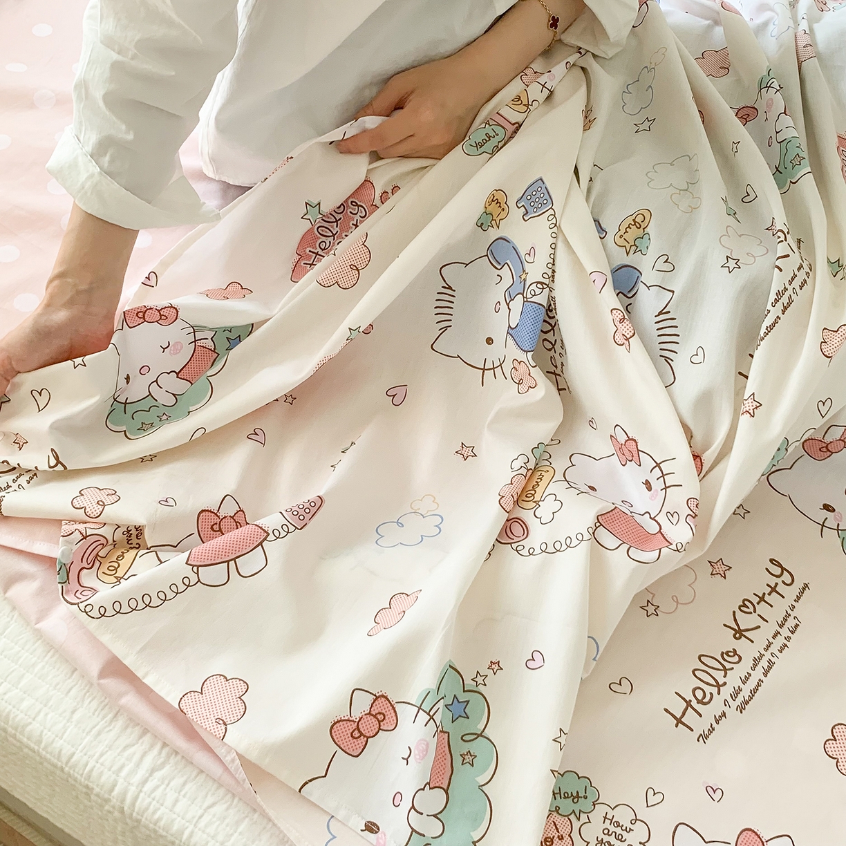 91家纺网 家纺一手货源 找家纺 玉元坊 2026新款三丽鸥正版授权儿童卡通全棉纯棉旅行隔脏睡袋火车出行睡袋 甜心kt