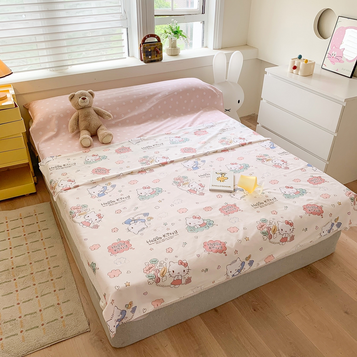 91家纺网 家纺一手货源 找家纺 玉元坊 2026新款三丽鸥正版授权儿童卡通全棉纯棉旅行隔脏睡袋火车出行睡袋 甜心kt