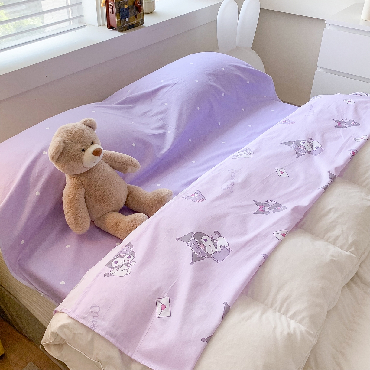 91家纺网 家纺一手货源 找家纺 玉元坊 2026新款三丽鸥正版授权儿童卡通全棉纯棉旅行隔脏睡袋火车出行睡袋 库洛米宝贝