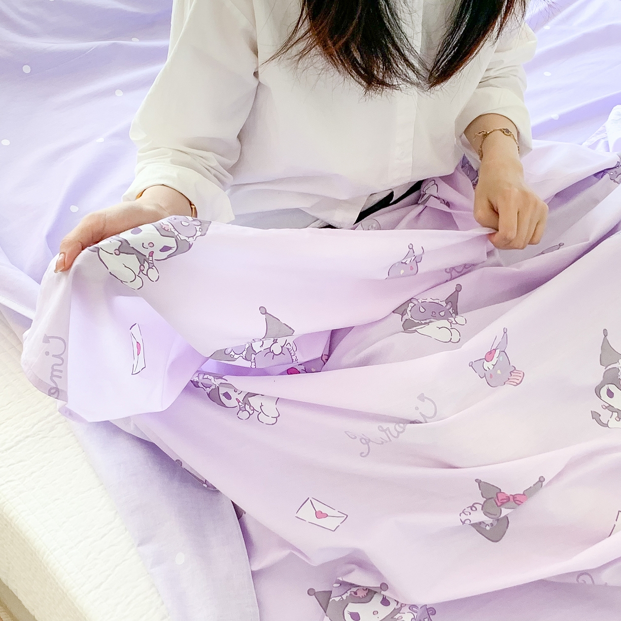 91家纺网 家纺一手货源 找家纺 玉元坊 2026新款三丽鸥正版授权儿童卡通全棉纯棉旅行隔脏睡袋火车出行睡袋 库洛米宝贝