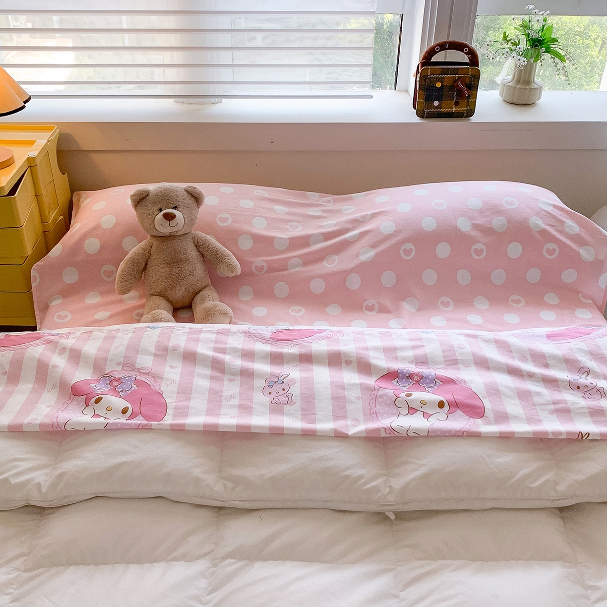 91家纺网 家纺一手货源 找家纺 玉元坊 2026新款三丽鸥正版授权儿童卡通全棉纯棉旅行隔脏睡袋火车出行睡袋 甜甜美乐蒂