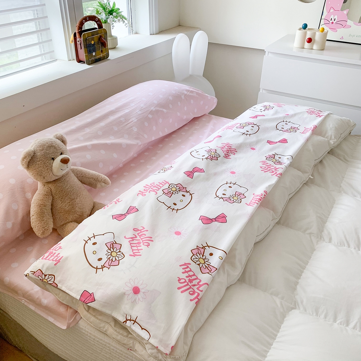 91家纺网 家纺一手货源 找家纺 玉元坊 2026新款三丽鸥正版授权儿童卡通全棉纯棉旅行隔脏睡袋火车出行睡袋 雏菊kt