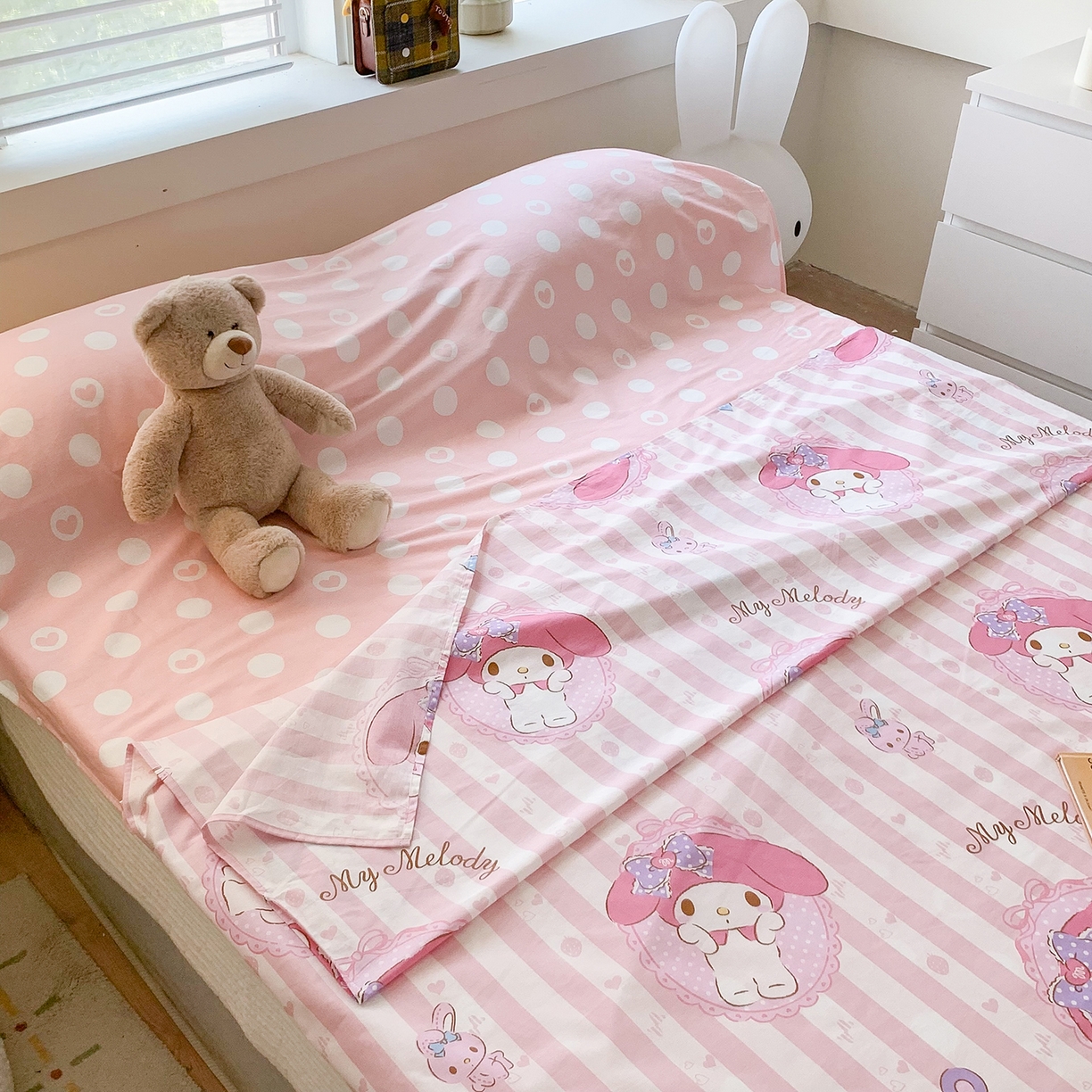 91家纺网 家纺一手货源 找家纺 玉元坊 2026新款三丽鸥正版授权儿童卡通全棉纯棉旅行隔脏睡袋火车出行睡袋 甜甜美乐蒂