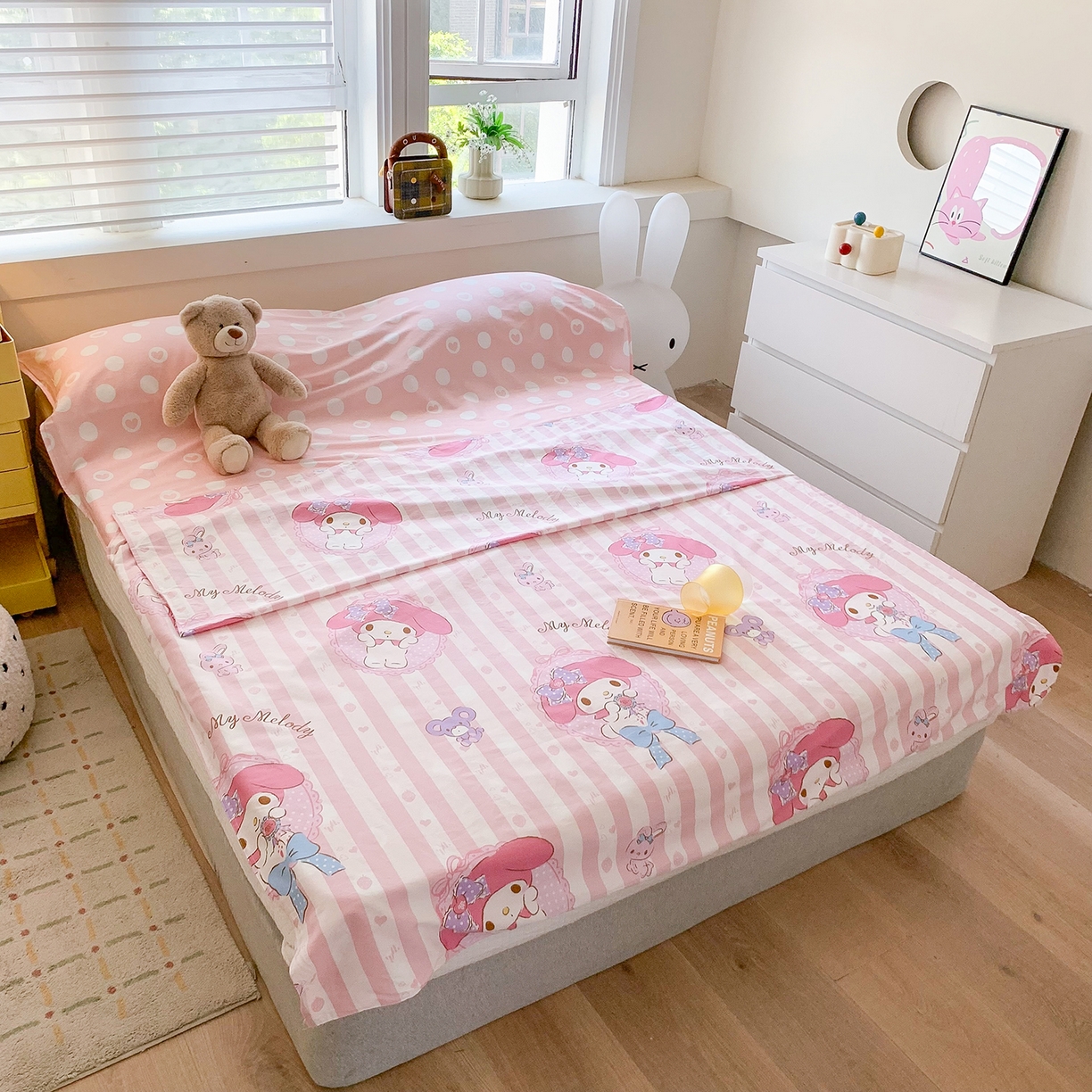 91家纺网 家纺一手货源 找家纺 玉元坊 2026新款三丽鸥正版授权儿童卡通全棉纯棉旅行隔脏睡袋火车出行睡袋 甜甜美乐蒂