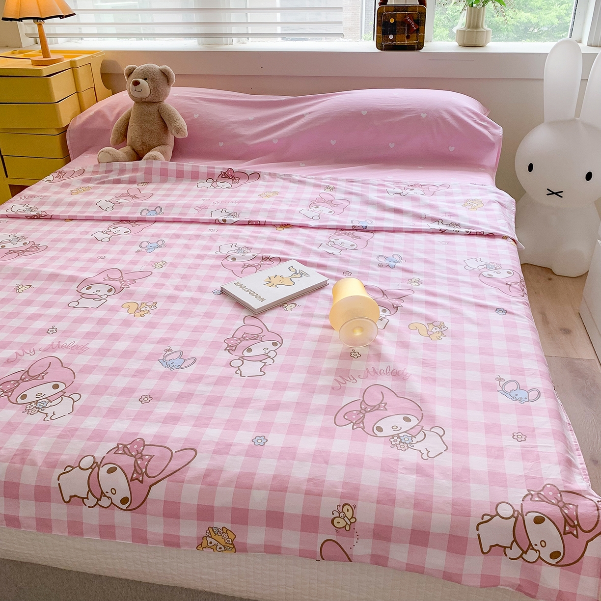 91家纺网 家纺一手货源 找家纺 玉元坊 2026新款三丽鸥正版授权儿童卡通全棉纯棉旅行隔脏睡袋火车出行睡袋 粉格美乐蒂