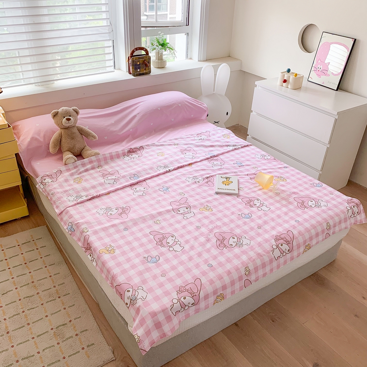 91家纺网 家纺一手货源 找家纺 玉元坊 2026新款三丽鸥正版授权儿童卡通全棉纯棉旅行隔脏睡袋火车出行睡袋 粉格美乐蒂