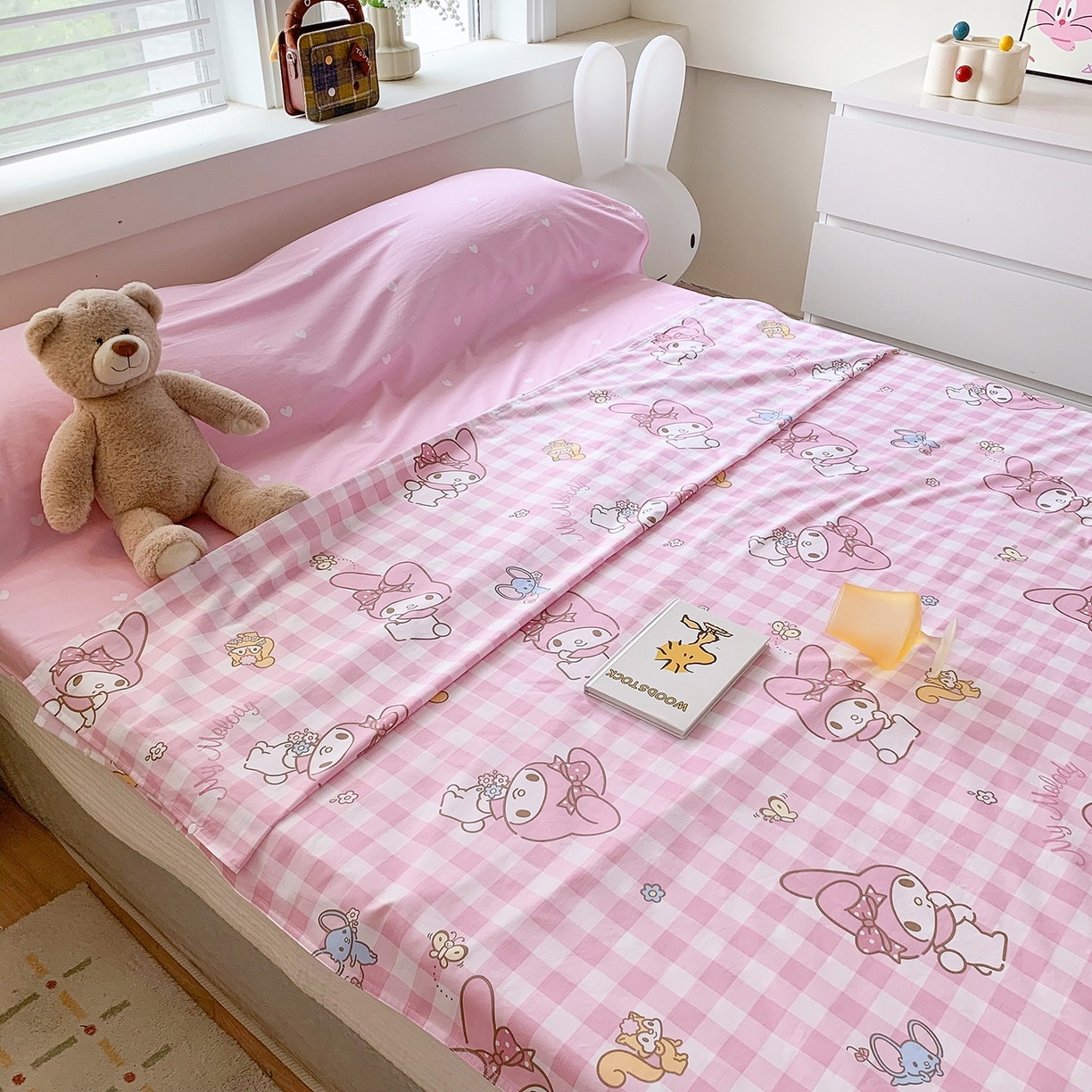 91家纺网 家纺一手货源 找家纺 玉元坊 2026新款三丽鸥正版授权儿童卡通全棉纯棉旅行隔脏睡袋火车出行睡袋 粉格美乐蒂