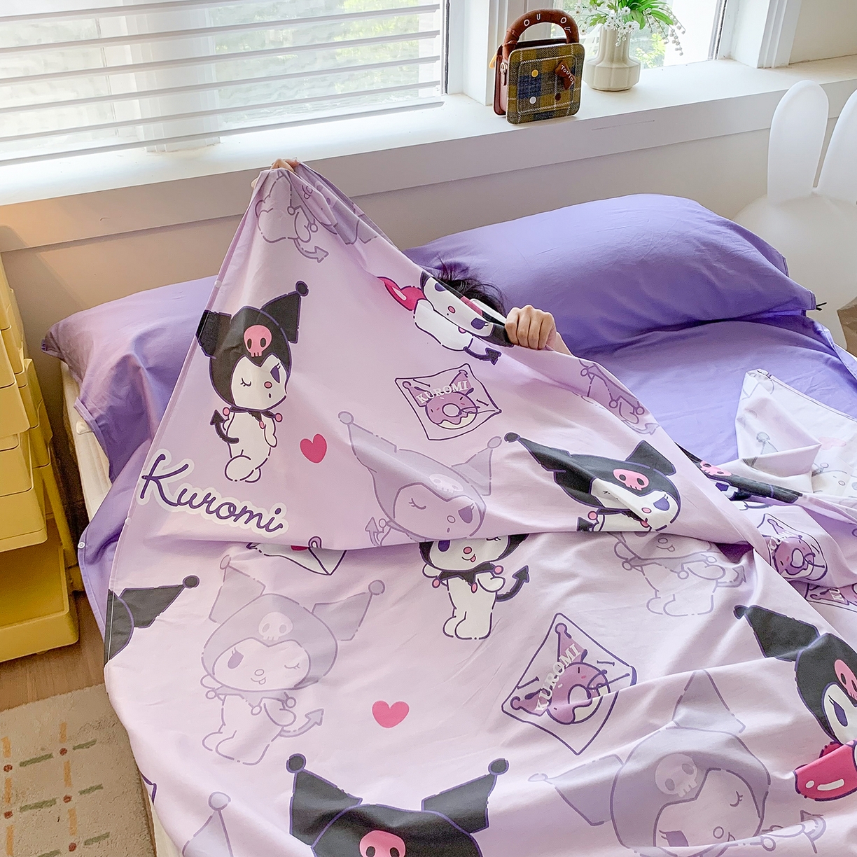 91家纺网 家纺一手货源 找家纺 玉元坊 2026新款三丽鸥正版授权儿童卡通全棉纯棉旅行隔脏睡袋火车出行睡袋 库洛米