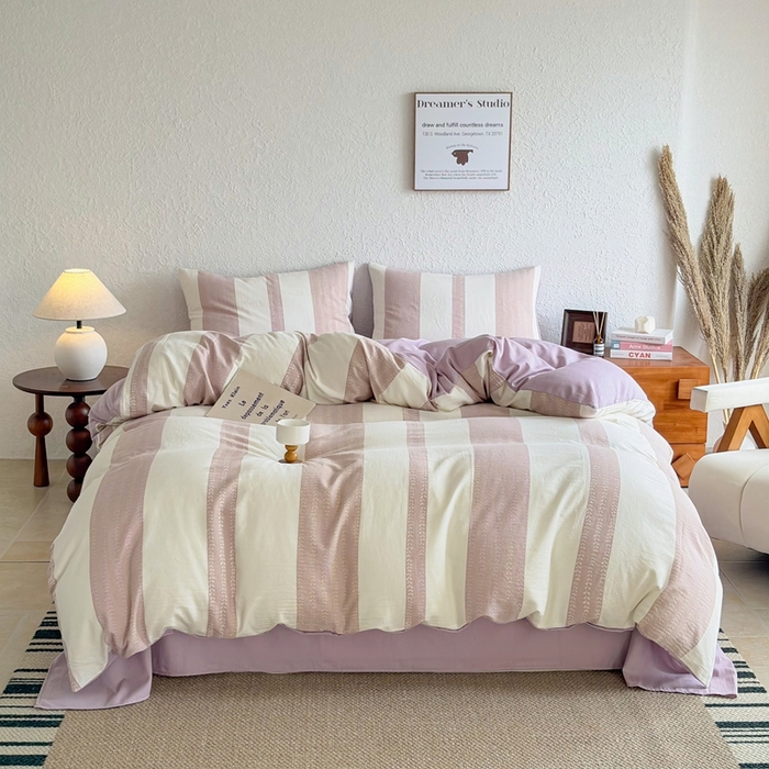 91家纺网 家纺一手货源 找家纺 （总）贝尔 2026新款全棉色织提花双层纱四件套