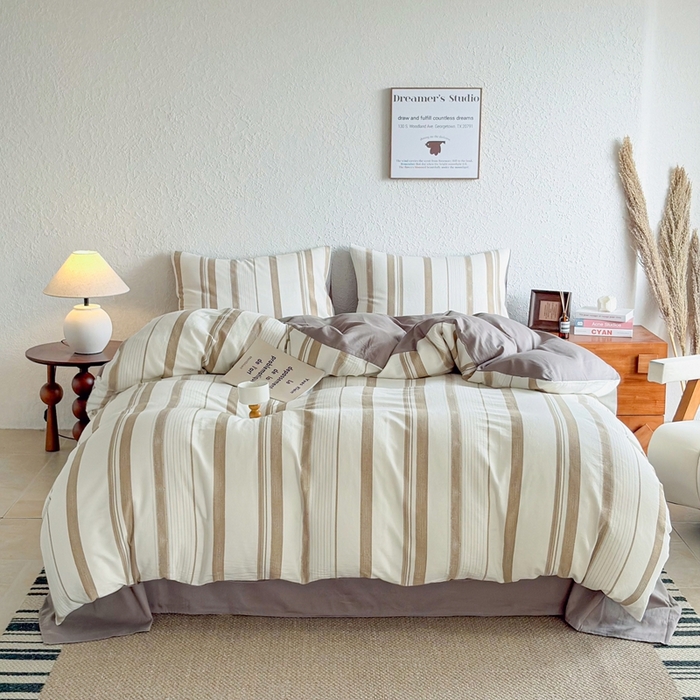 91家纺网 家纺一手货源 找家纺 （总）贝尔 2026新款全棉色织提花双层纱四件套