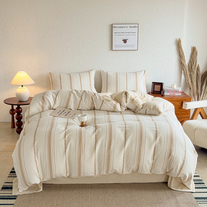 91家纺网 家纺一手货源 找家纺 （总）贝尔 2026新款全棉色织提花双层纱四件套