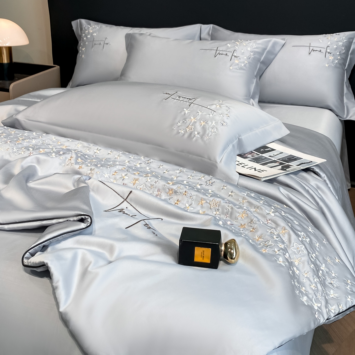 新方向 2026新款刺绣A类20%蚕丝天丝棉夏被夏凉被空调被四件套-星耀 星耀-朦胧灰