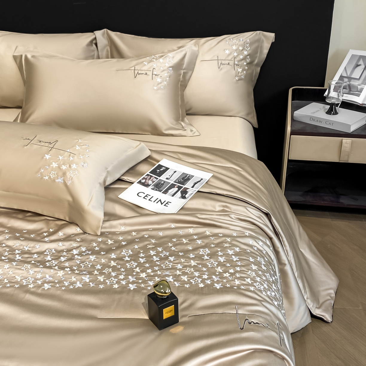91家纺网 家纺一手货源 找家纺 新方向 2026新款刺绣A类20%蚕丝天丝棉夏被夏凉被空调被四件套-星耀 星耀-香槟