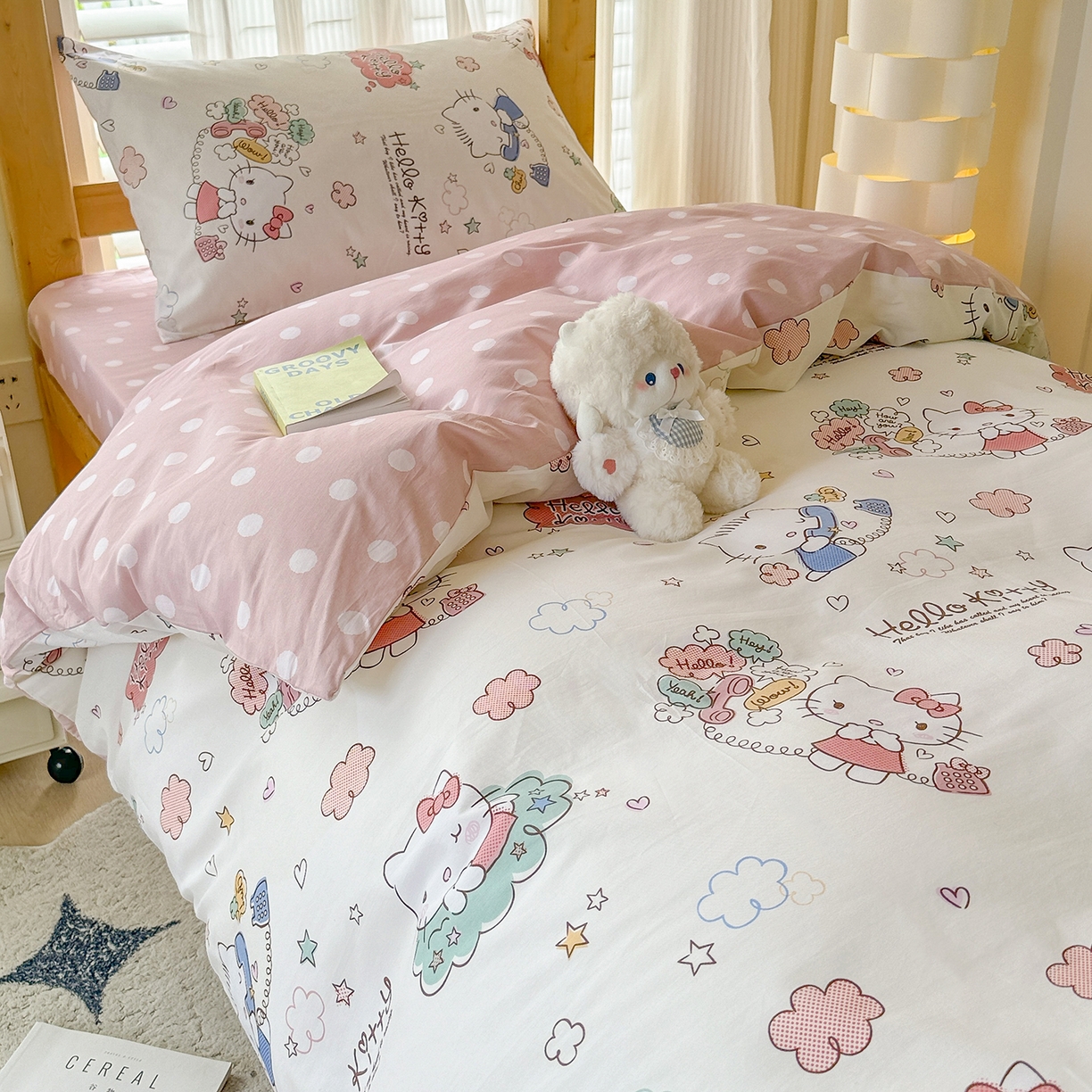 91家纺网 家纺一手货源 找家纺 （总）玉元坊 2026新款三丽鸥正版库洛米美乐蒂凯蒂猫全棉纯棉0.9m学生宿舍床三件套基础款