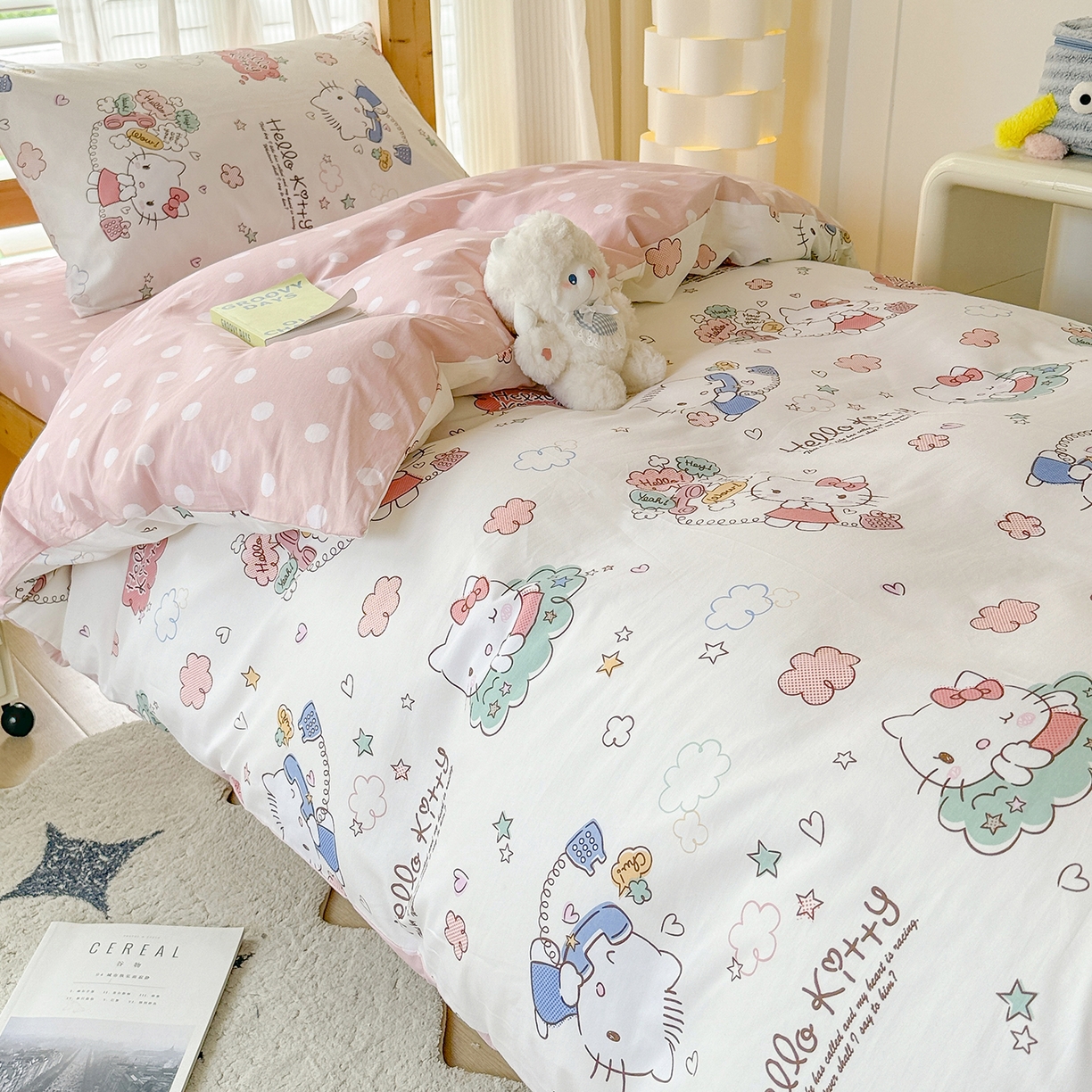 91家纺网 家纺一手货源 找家纺 （总）玉元坊 2026新款三丽鸥正版库洛米美乐蒂凯蒂猫全棉纯棉0.9m学生宿舍床三件套基础款