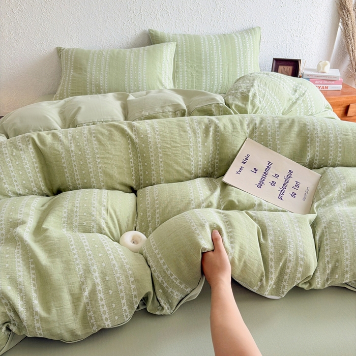 91家纺网 家纺一手货源 找家纺 （总）贝尔 2026新款全棉色织提花双层纱四件套