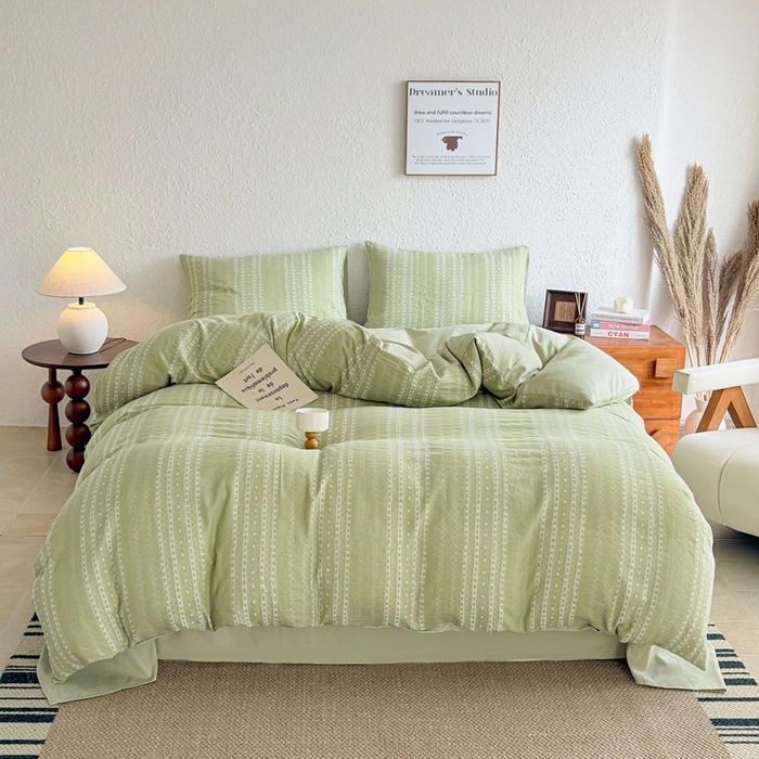 91家纺网 家纺一手货源 找家纺 （总）贝尔 2026新款全棉色织提花双层纱四件套