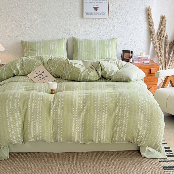 91家纺网 家纺一手货源 找家纺 （总）贝尔 2026新款全棉色织提花双层纱四件套