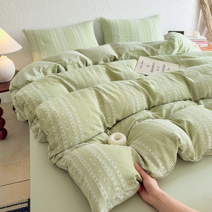 91家纺网 家纺一手货源 找家纺 （总）贝尔 2026新款全棉色织提花双层纱四件套