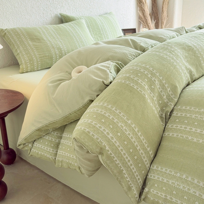 91家纺网 家纺一手货源 找家纺 （总）贝尔 2026新款全棉色织提花双层纱四件套