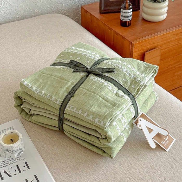 91家纺网 家纺一手货源 找家纺 （总）贝尔 2026新款全棉色织提花双层纱四件套