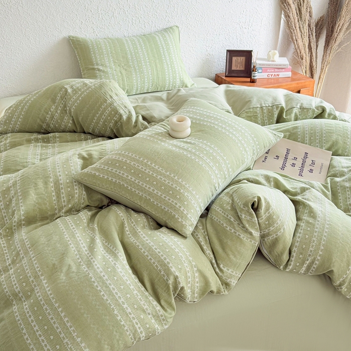 91家纺网 家纺一手货源 找家纺 （总）贝尔 2026新款全棉色织提花双层纱四件套