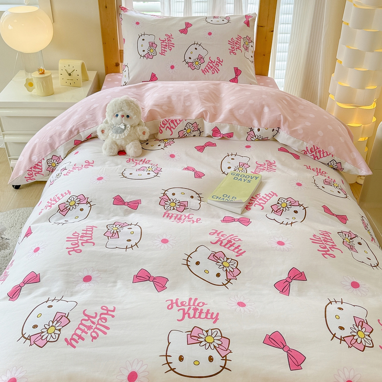 91家纺网 家纺一手货源 找家纺 （总）玉元坊 2026新款三丽鸥正版库洛米美乐蒂凯蒂猫全棉纯棉0.9m学生宿舍床三件套基础款