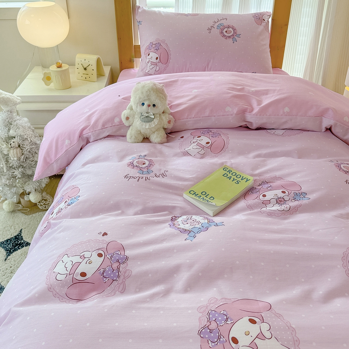 91家纺网 家纺一手货源 找家纺 玉元坊 2026新款三丽鸥正版库洛米美乐蒂凯蒂猫全棉纯棉0.9m学生宿舍床三件套基础款 小兔美乐蒂