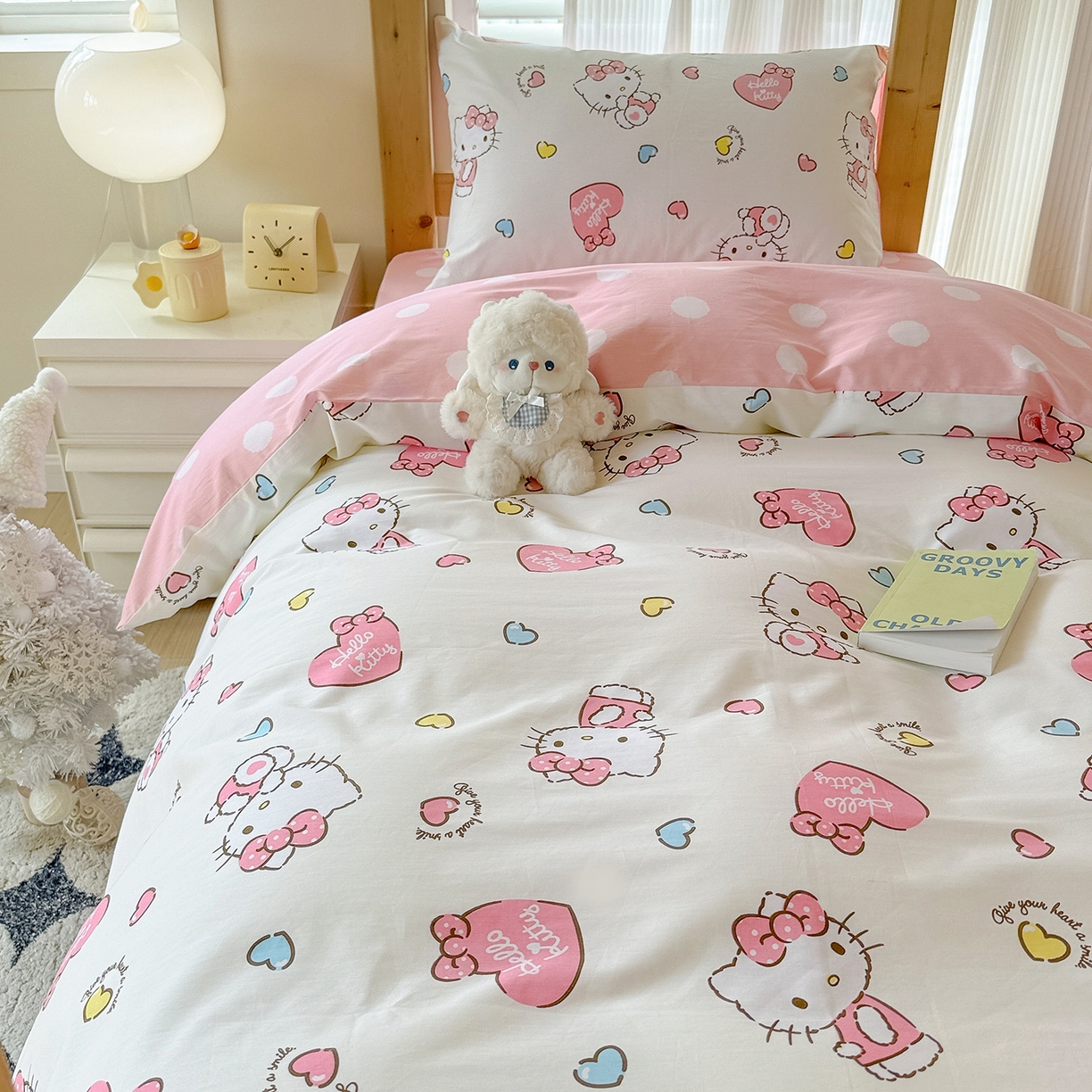 91家纺网 家纺一手货源 找家纺 玉元坊 2026新款三丽鸥正版库洛米美乐蒂凯蒂猫全棉纯棉0.9m学生宿舍床三件套基础款 公主kt