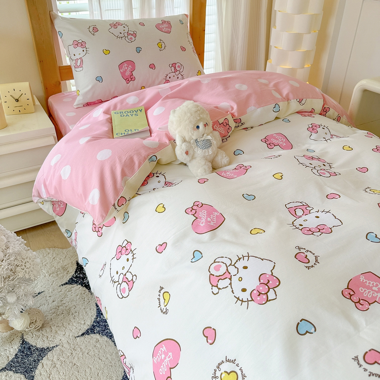 91家纺网 家纺一手货源 找家纺 玉元坊 2026新款三丽鸥正版库洛米美乐蒂凯蒂猫全棉纯棉0.9m学生宿舍床三件套基础款 公主kt