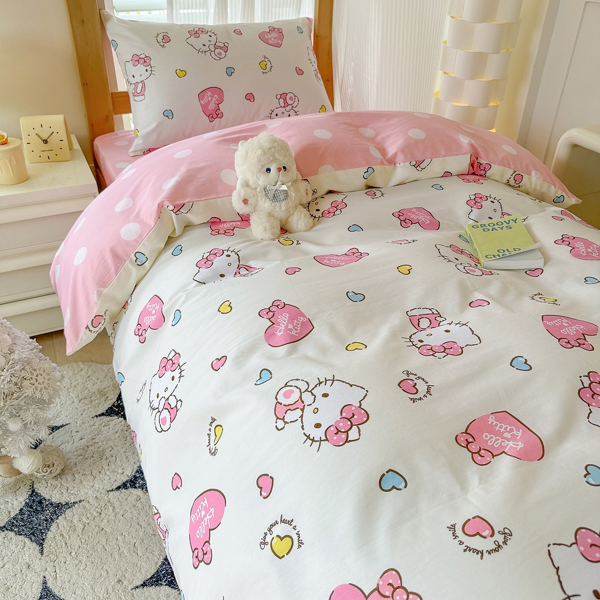 91家纺网 家纺一手货源 找家纺 玉元坊 2026新款三丽鸥正版库洛米美乐蒂凯蒂猫全棉纯棉0.9m学生宿舍床三件套基础款 公主kt