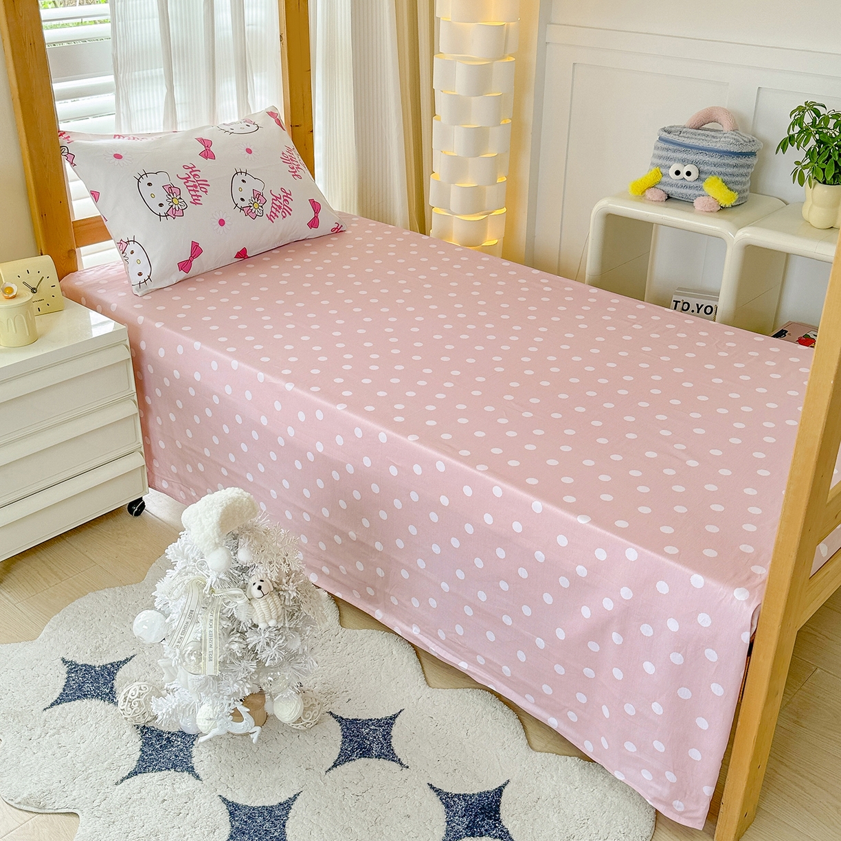 91家纺网 家纺一手货源 找家纺 玉元坊 2026新款三丽鸥正版库洛米美乐蒂凯蒂猫全棉纯棉0.9m学生宿舍床三件套基础款 雏菊kt